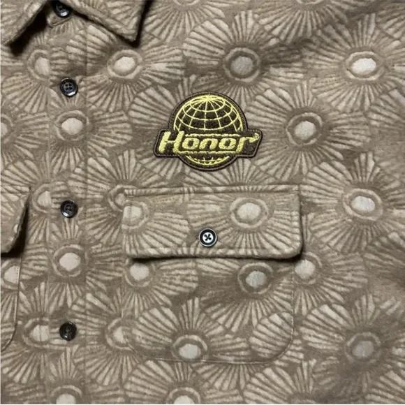 Honor The Gift Floral Cover Jacquard Brocade Shirt Jacket Logo Patch Shacket
